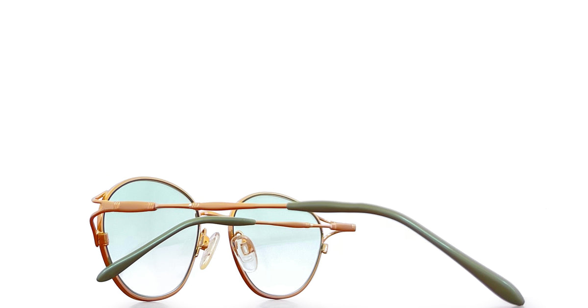 Lunettes De Soleil Vintage Essilor - Monture Or & Acétate Turquoise, Verres Dégradés Jaune - Neuf