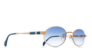 Lunette Swarovski vintage Or 23Kt serti de swarovski taille baguette / Bleu dégradé